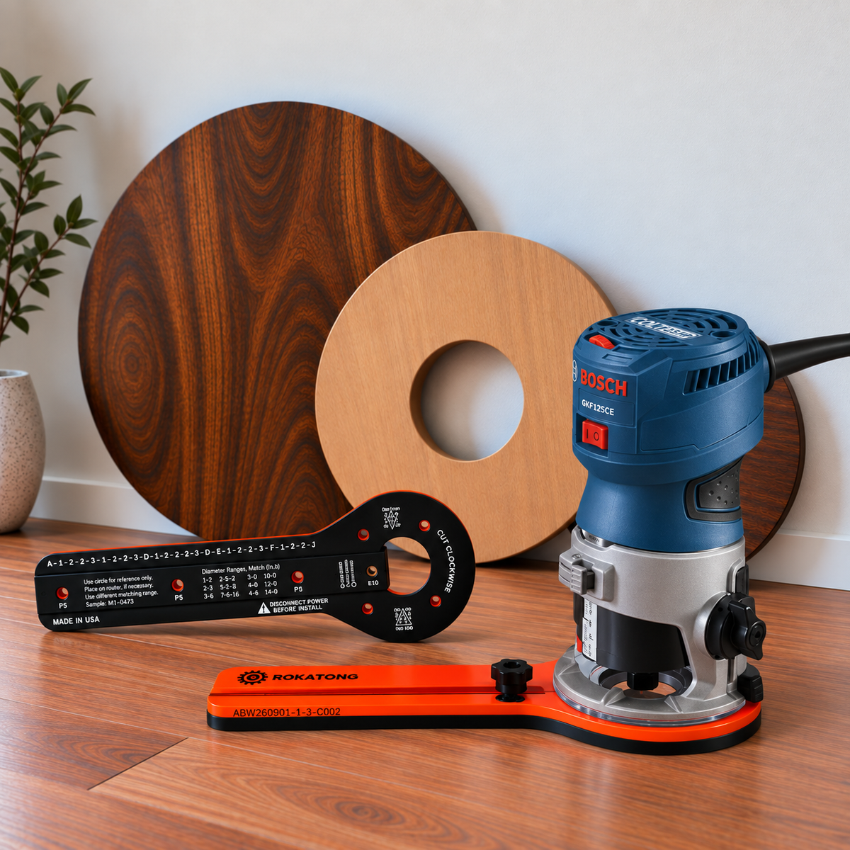 ROKATONG Router Circle Cutting Jig for BOSCH GKF125CE/GKF125CEN Colt 1.25 HP, Cuts 1.6–35" Circles, Adjustable Trim Router Radius Guide, Made in USA