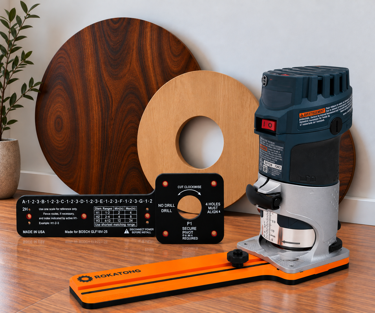 ROKATONG Router Circle Cutting Jig for BOSCH PR10E/PR20EVS, Cuts 1.6–35" Circles, Adjustable Trim Router Radius Guide, Made in USA