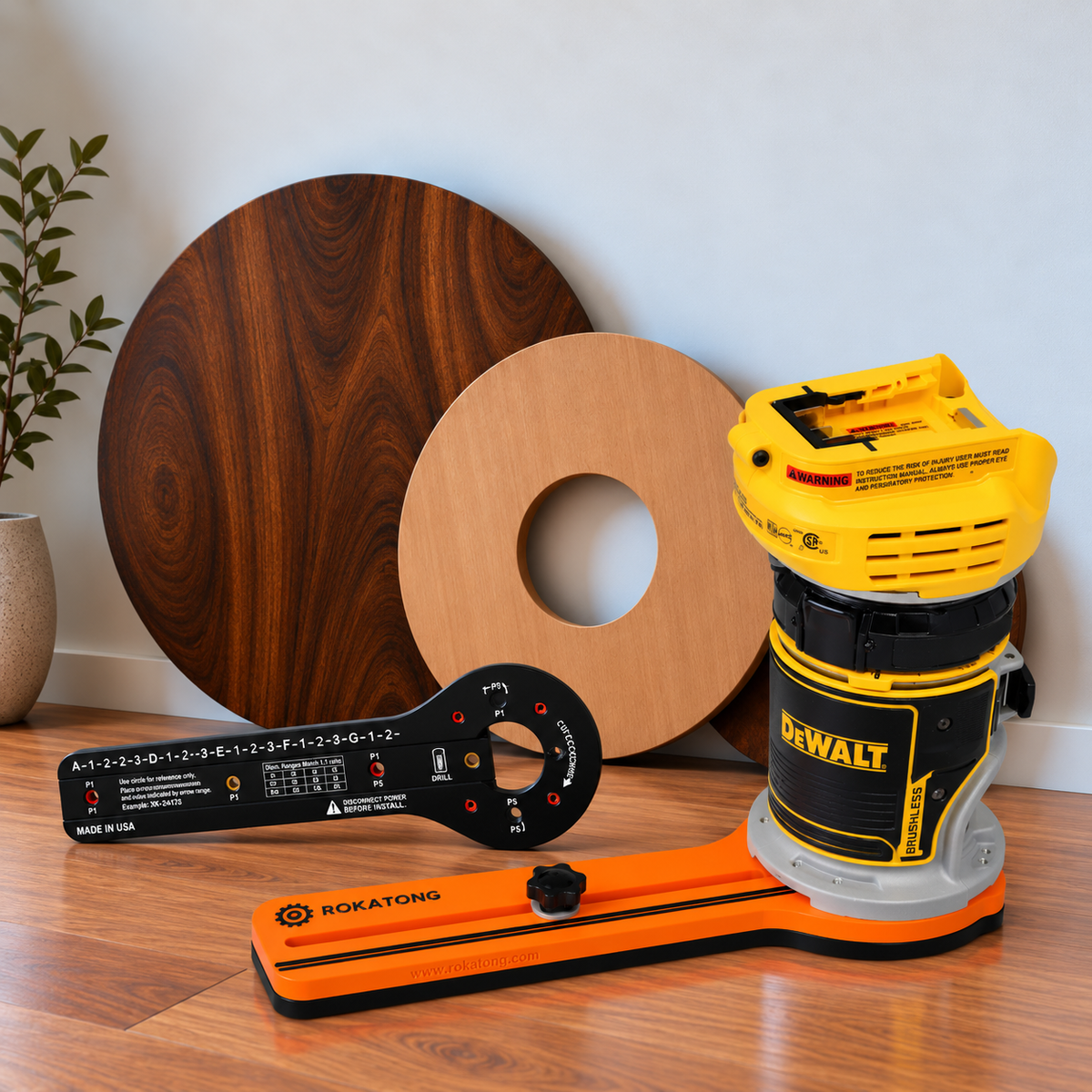 ROKATONG Router Circle Cutting Jig for DEWALT DCW600 / DWP611 Cuts 1.6–35" Circles, Adjustable Trim Router Radius Guide, Made in USA