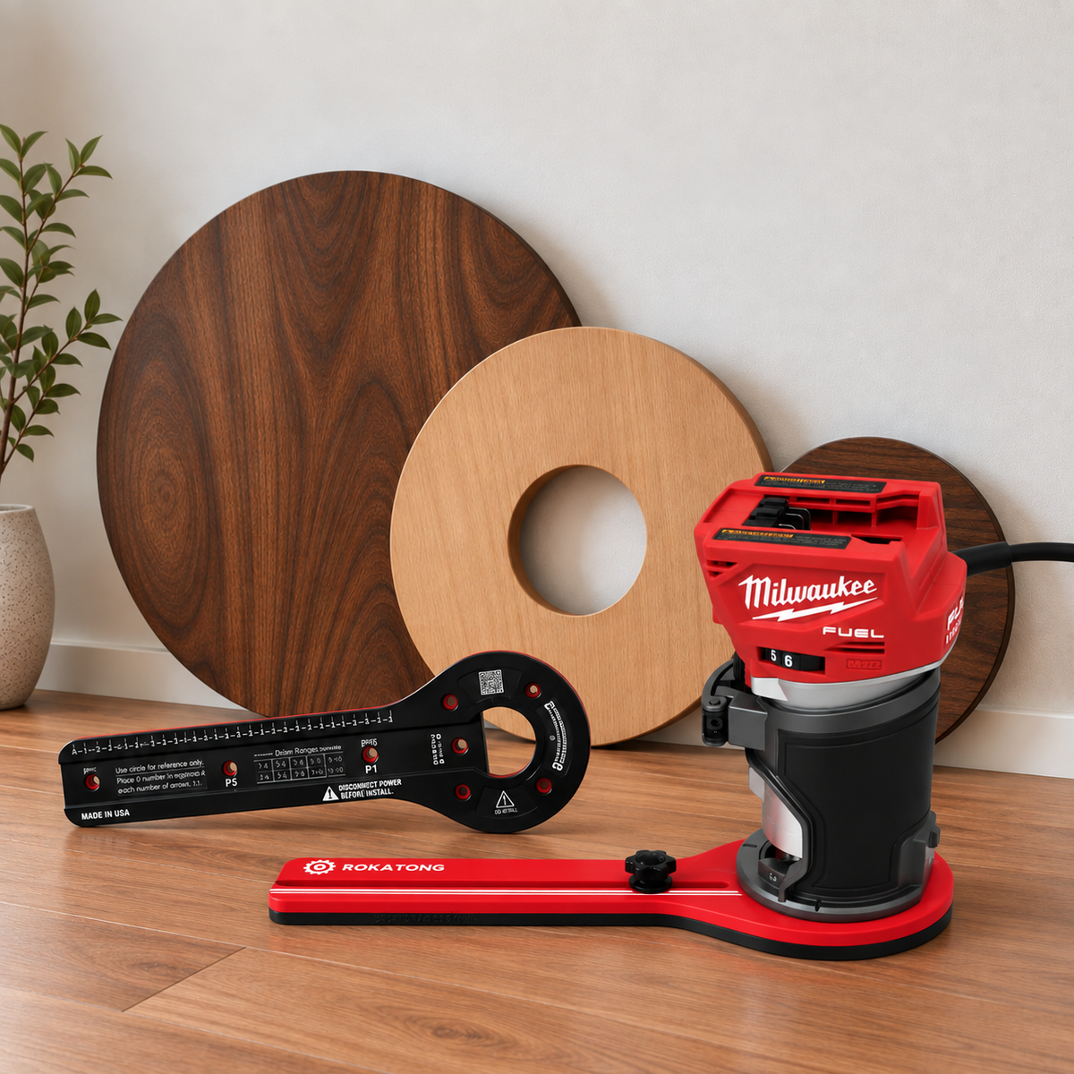 ROKATONG Router Circle Cutting Jig for MILWAUKEE 2723-20 Cuts 1.6–35" Circles, Adjustable Trim Router Radius Guide, Made in USA