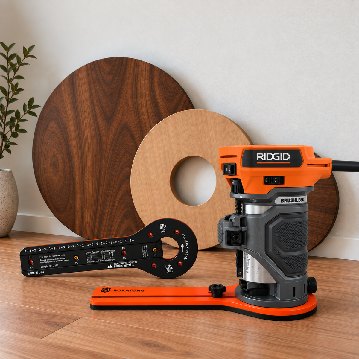 ROKATONG Router Circle Cutting Jig for RIDGID R2401 / R24012 / R860443B / R860444B Cuts 1.6–35" Circles, Adjustable Trim Router Radius Guide, Made in USA
