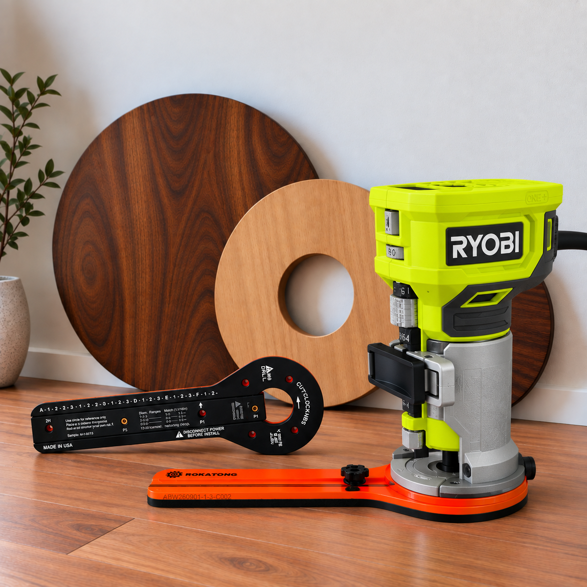 ROKATONG Router Circle Cutting Jig for RYOBI P601 / PCL424 Cuts 1.6–35" Circles, Adjustable Trim Router Radius Guide, Made in USA