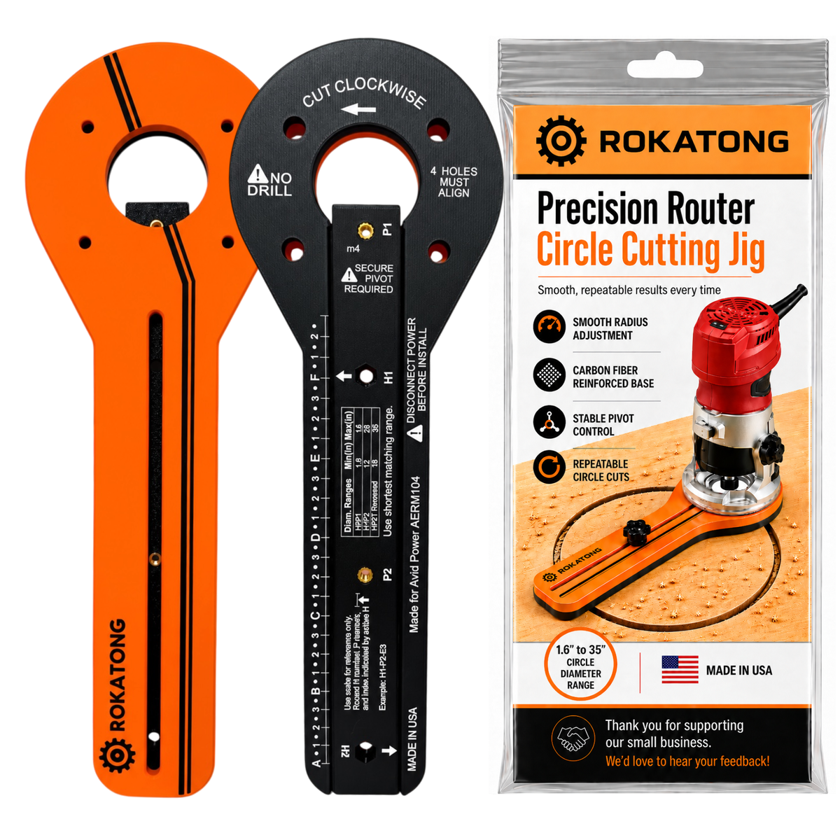 ROKATONG Router Circle Cutting Jig for AVID POWER AERM104, Cuts 1.6–35" Circles, Adjustable Trim Router Radius Guide, Made in USA
